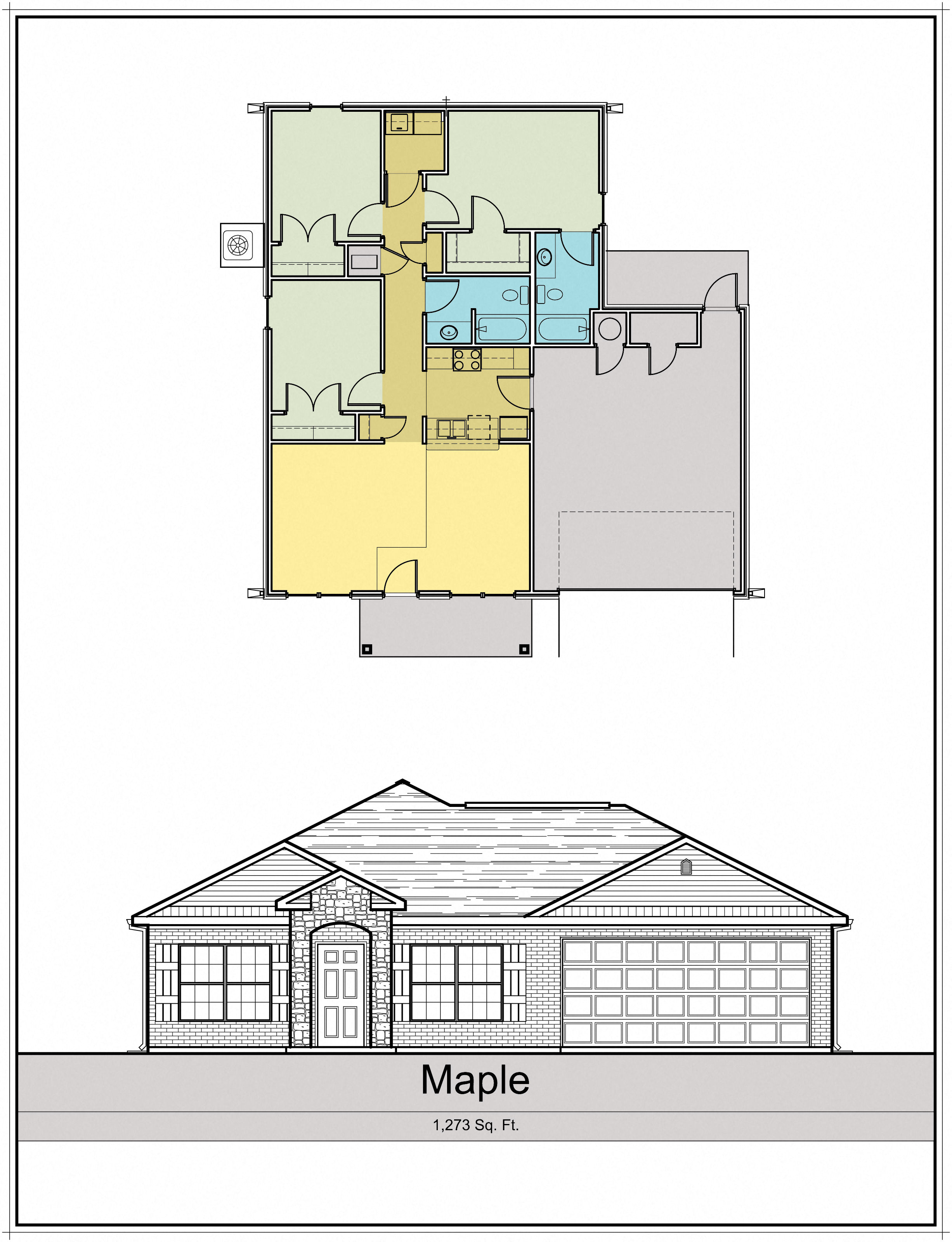 Floor plan for 3 beds, 2 baths